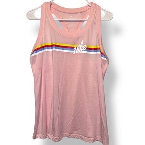 Nike Women’s Racerback Tank Top – Size Large – Peach Color, Striped Graphic